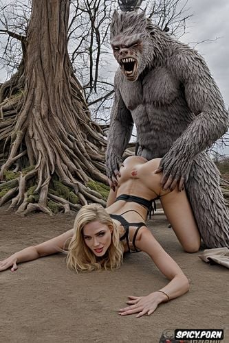 doggy fucking her deep, deep penetrating fuck, woman enjoys sasquatch fucking her doggy style