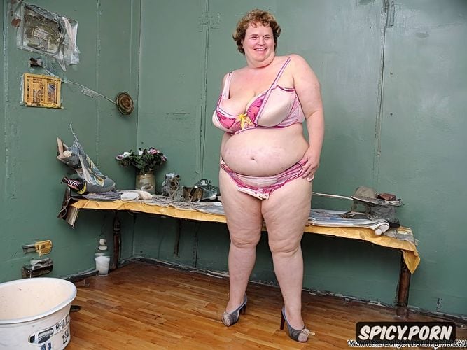 showing big cunt, one woman very fat very cute nude amateur timid bored housewife indoors inside empty vintage apartment from poland vintage style old casual housewife cloths fat cute face smiling