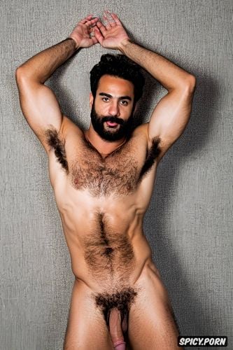 masculine face, dark hair, italian man showing hairy armpits