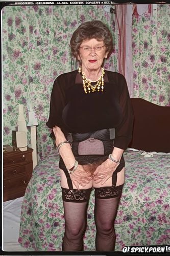 old irish granny, background bedroom, pale, huge saggy tits