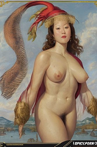 erect penis, innocent face, masterpiece painting, thick thai woman