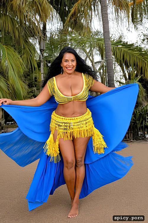 full body view, performing, 69 yo beautiful tahitian dancer