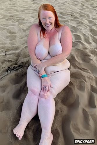 giving blowjob, 20yo, happy white woman, beach, realistic anatomy