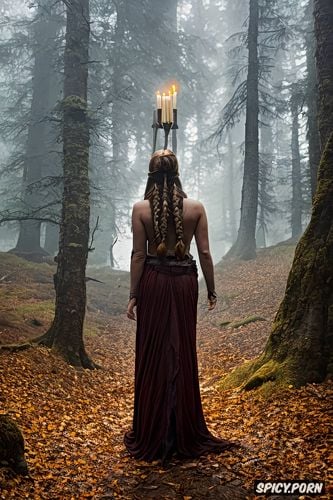 candle light, naked, mist, fantasy, in the forest, shaman, viking