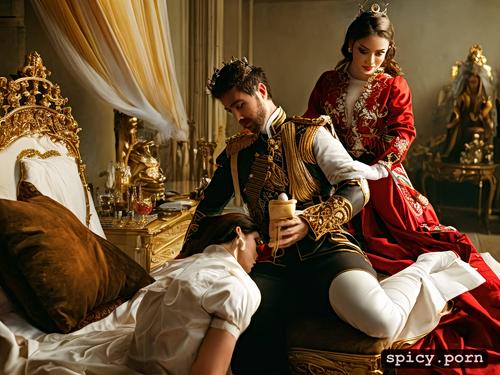 king and queen having sex, cum, highly detailed faces, royal court watching