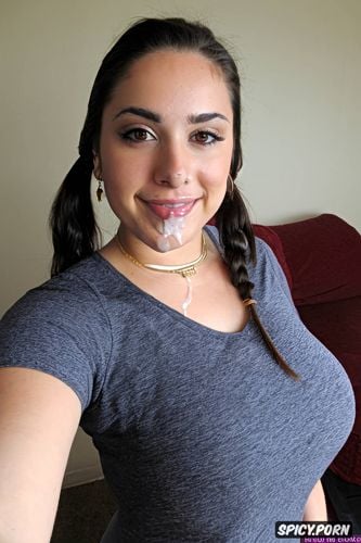 big saggy tits, cute spanish teen girlfriend, choker, pigtails