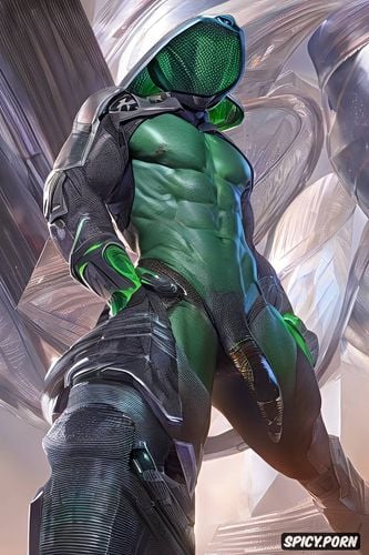 green skin muscles big penis big balls humanoid, nakes male alien