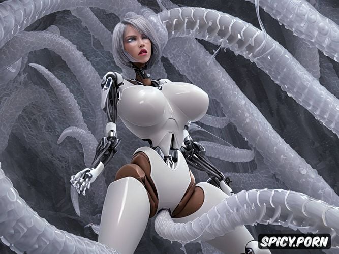 vibrant, thick body, bobcut hair, insatiably sex starved, energized by vaginal connection tentacle