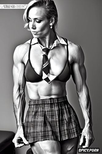 huge boobs, lean body, in bedroom, precise lineart, smooth, gorgeous muscular female student