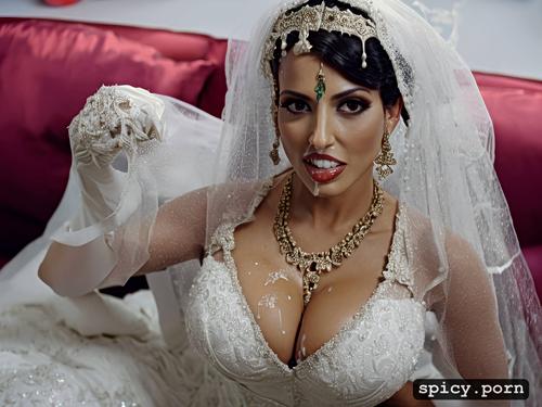 realistic photo, arab egyptian milf wife, wedding dress, sharp focus