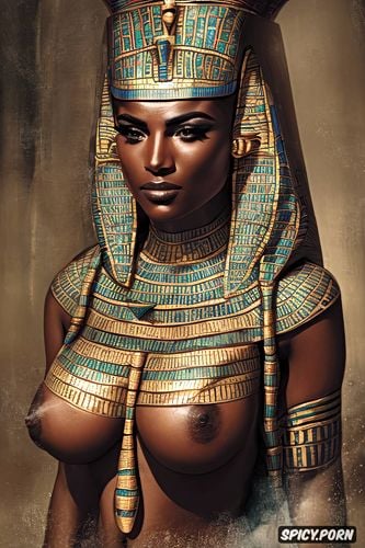muscles, tits out, ultra detailed, k shot on canon dslr, femal pharaoh ancient egypt egyptian pyramids pharoah crown beautiful face topless