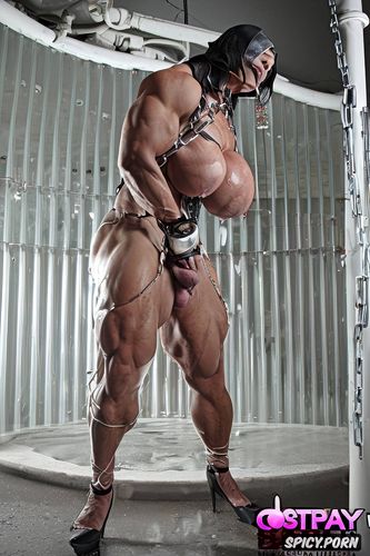 bodybuilder, ultra realistic photo, spreading legs, enormous boobs