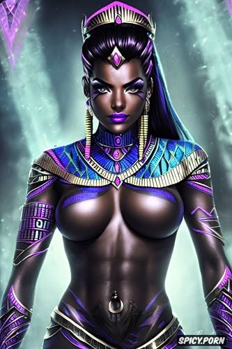 ultra detailed, k shot on canon dslr, abs, ultra realistic, sombra overwatch female pharaoh ancient egypt pharoah crown royal robes beautiful face portrait muscles