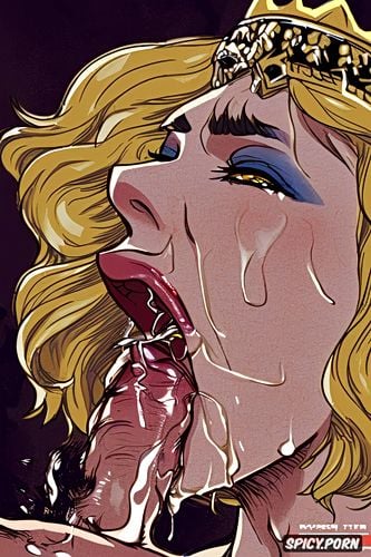 glossy red lips, shocked expression, man pissing in the mouth of a pretty pornstar