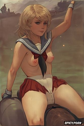 space age, sailor school uniform, flat chest, equitandum, red ribbon