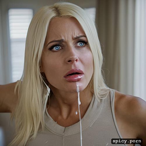 scard expression, reluctantly swallowing cum, shocked, stepmom