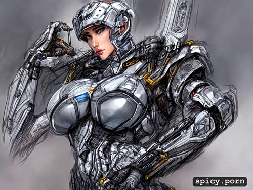 human, techno organic exoskeleton armor, full shot, engineered