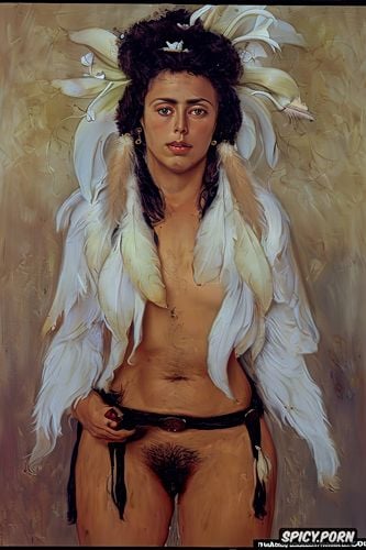 beautiful woman, paul peter rubens painting, flat chest beautiful native american women with a white lily