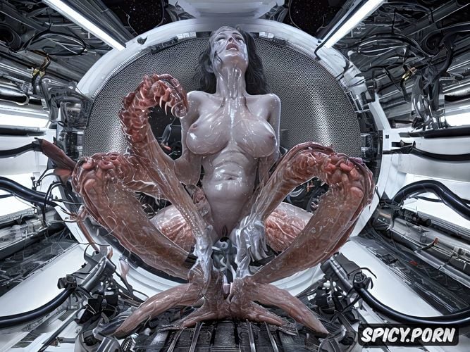 xenomorph aggressively copulating with beautiful woman, realistic
