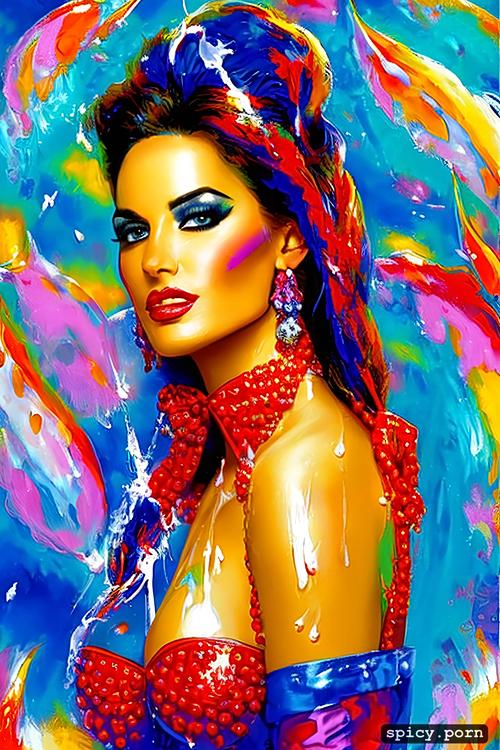 vibrant, detailed, pretty woman covered in squirt