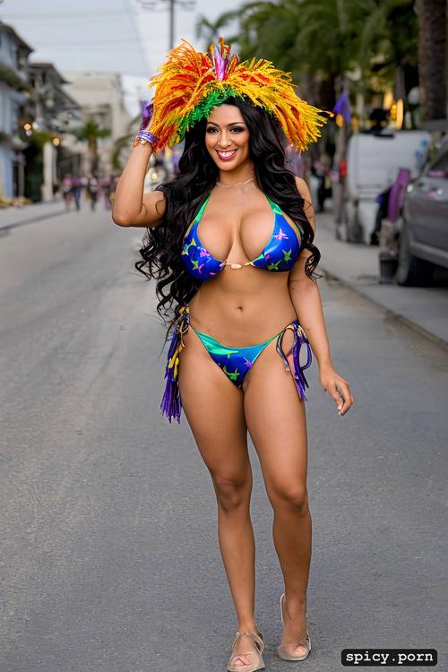 long hair, giant hanging tits, intricate costume with matching bikini top