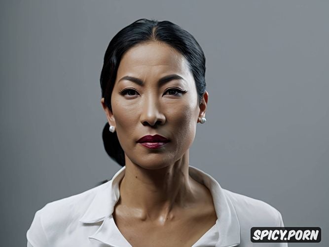 sexually aroused, boobs, featureless dark gray background, masterpiece inspired by michelle yeoh