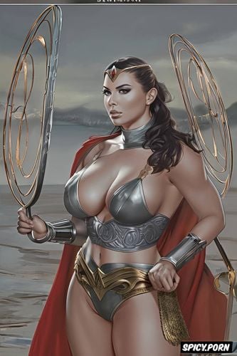 saggy tits, very wide hips, muscular legs, medieval armor, olivia munn