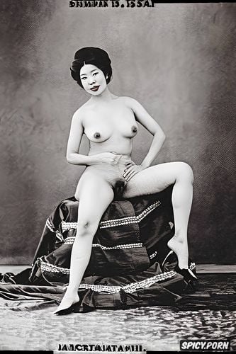 japanese nude geisha, shaved pussy, royalty, sepia, spreading legs