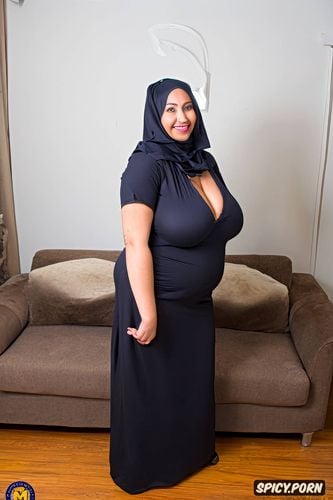 fat whorish face, nude, hijab, huge tits, front view, seductive smile