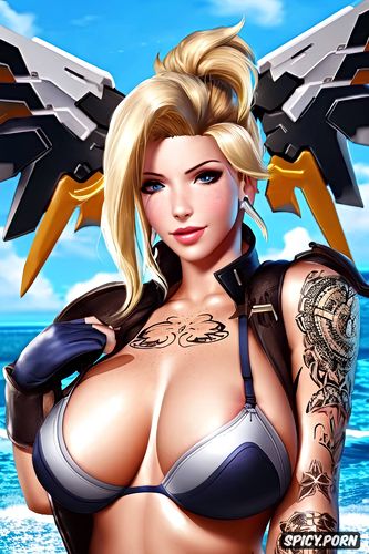 high resolution, mercy overwatch beautiful face young full body shot
