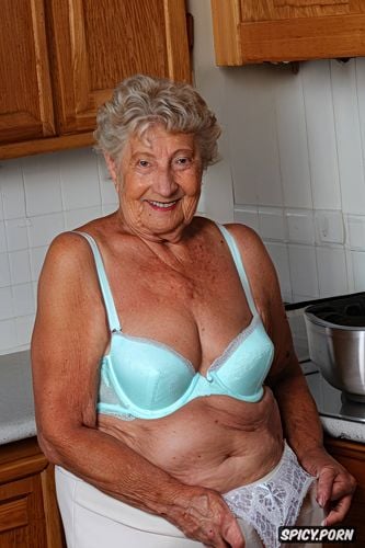 big tits, heavy wrinkles, old kitchen, blonde, wp handsign, home