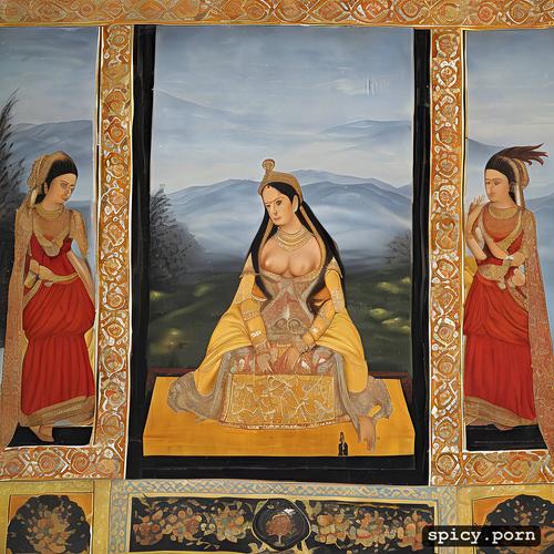 fatehpur sipri, open air, exposed naked huge breasts, european 19 th century paintings