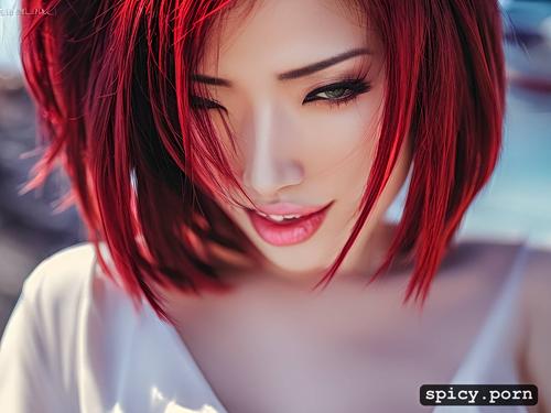 ahegao face, 20 years old, perfect body, asian lady, red hair