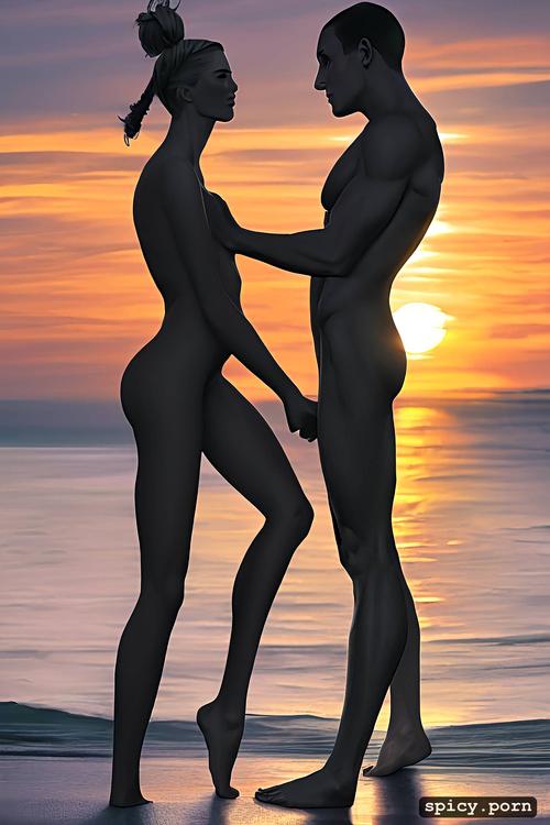 standing on beach, georgious nude man girly milf woman tall