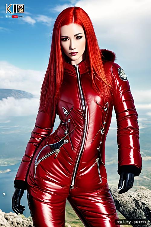 red hair fur parka latex suit, 18 years