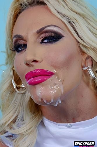 high resolution, cum dripping all over her face, very detailed close view of her face head and head