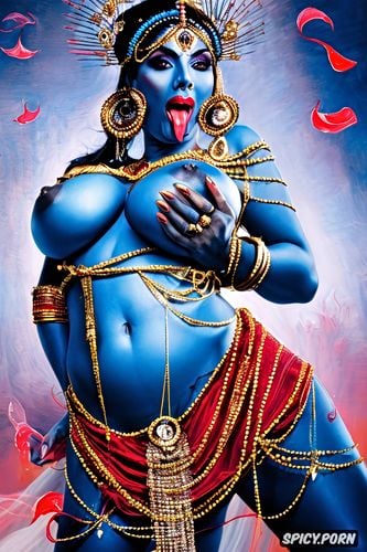 blue skin, beautiful goddess kali, masterpiece, gigantic boobs