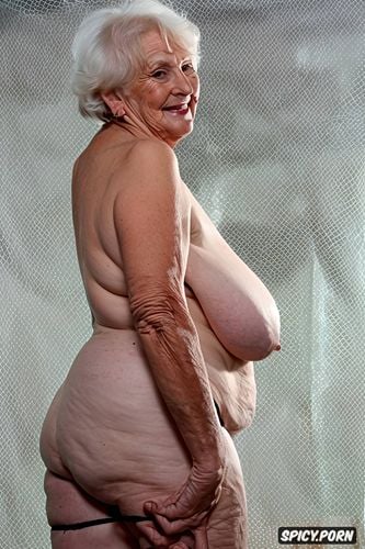 hairy armpits, huge natural swallen tits, wrinkled skin, oversized round boobs make her tits gigantic and with wrinkles