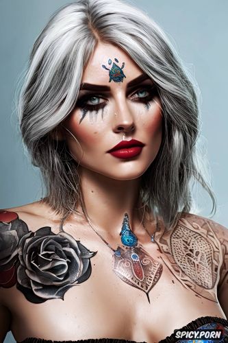 masterpiece, k shot on canon dslr, ultra detailed, ciri the witcher beautiful face tattoos full body shot