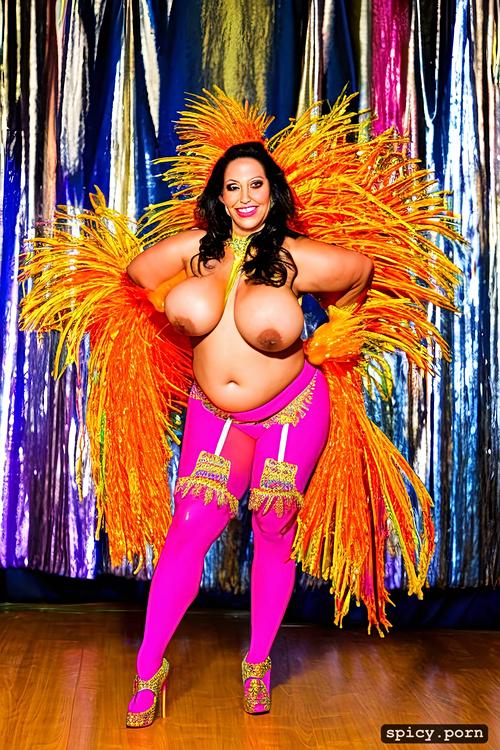 giant hanging boobs, anatomically correct, curvy body, performing on stage