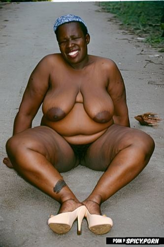 heels apart, plumper, african elderly granny, naked, nude, no clothes