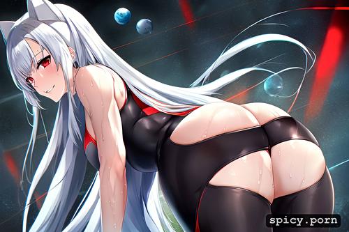 good anatomy, looking over her back, long hair, soccer, skintight sport clothes