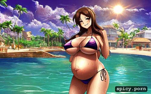 pregnant, huge breasts, wet1 1, beach, straight hair, beautiful