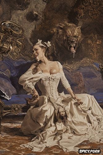 victorian gown, werewolf, dracula, open mouth, fangs, pyotr krivonogov