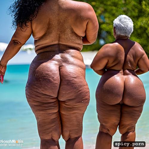 short hair, four mexican grannies standing at beach, focal length 200mm
