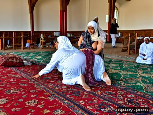 big booty, chubby hijab woman, in mosque, riding dick anal