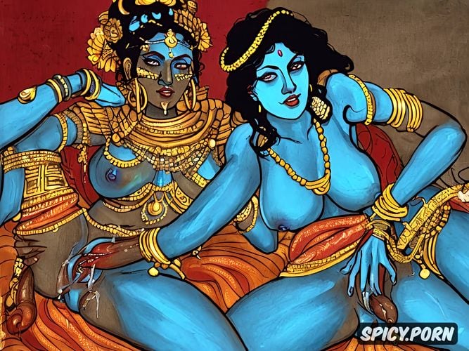 detailed blue dick penetrating dark pussy, raja ravi verma painting blue face