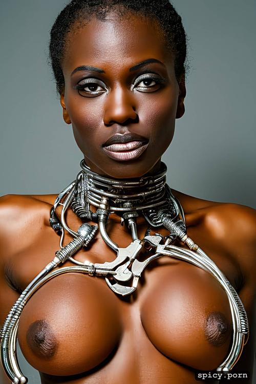 8k, 20 yo, realistic, african ethnicity, ultra naked cyborg