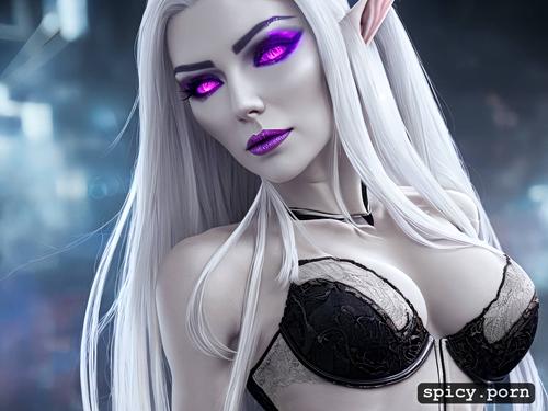 perfect slim albino female elf, white eyebrows, nude, white eyelashes