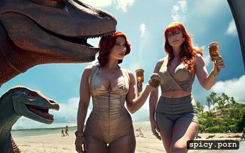 bryce dallas howard, naked, surrounded by naked men in lab, dinosaur eggs in view